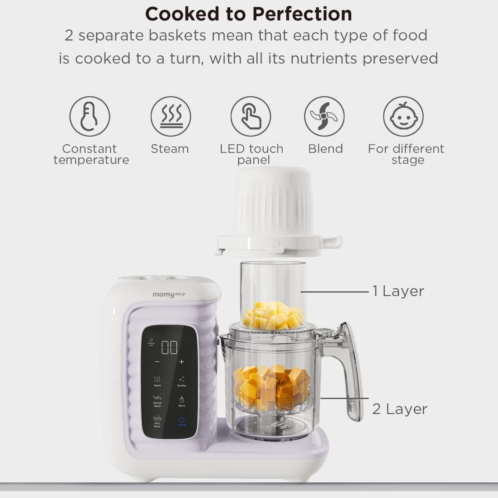 MOMYEASY nutrition-preservation steam locks in vitamins and minerals.