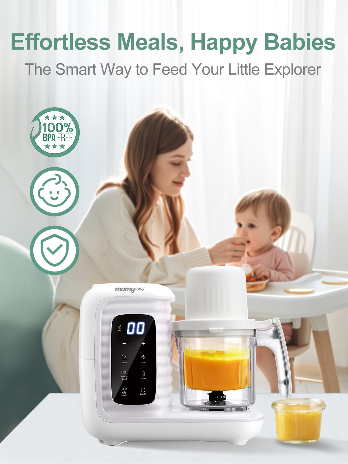 MOMYEASY puree texture control offers smooth to chunky baby foods.
