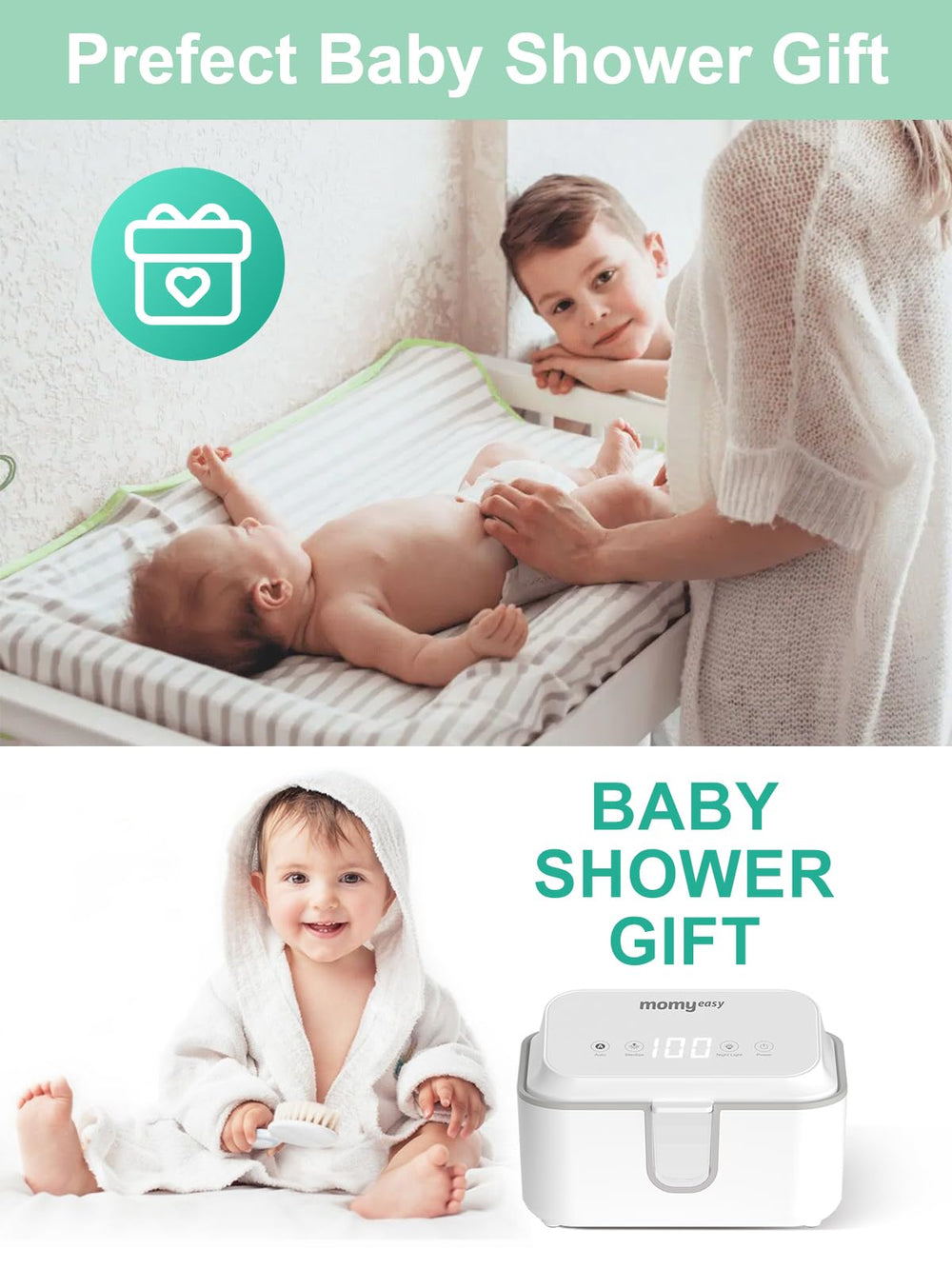Momyeasy Wipe Warmer daily-use setup for babies and adults during care routines.