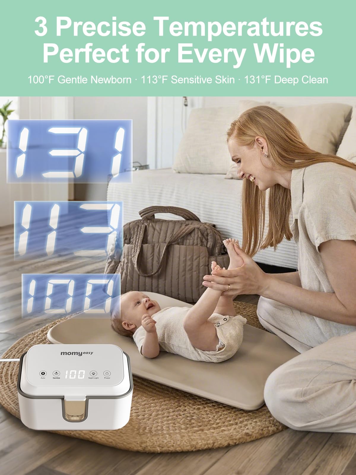 Momyeasy Wipe Warmer large-capacity hub stores 100+ wipes without refills.