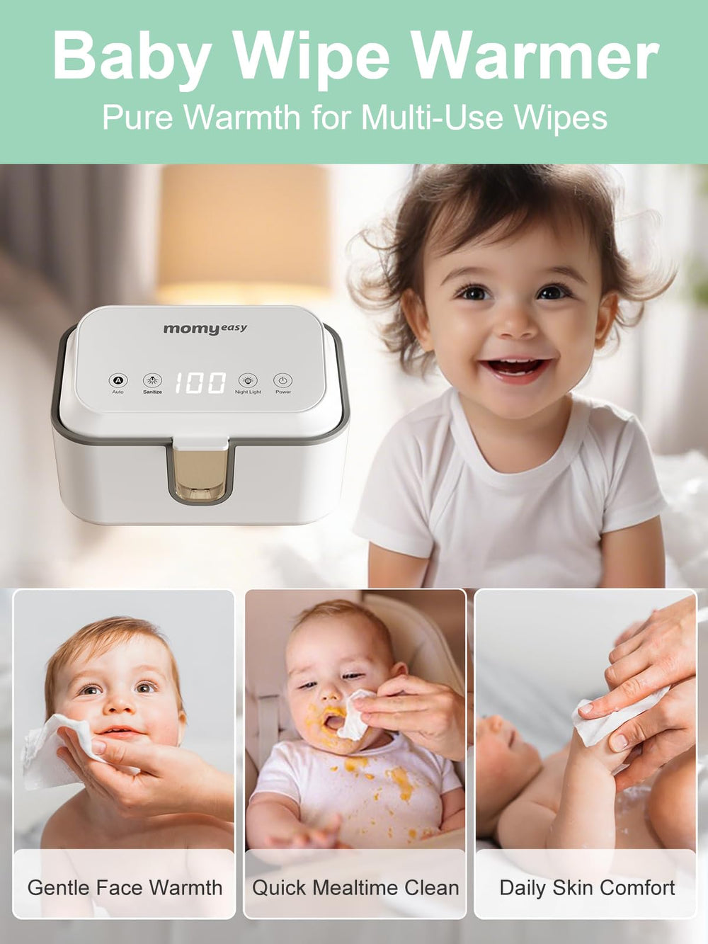 Momyeasy Wipe Warmer packaging-friendly heat preserves moisture during storage.
