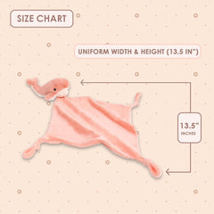 MON AMI Coral Whale Lovey knotted corners aid grasping and motor-skill exploration for babies.