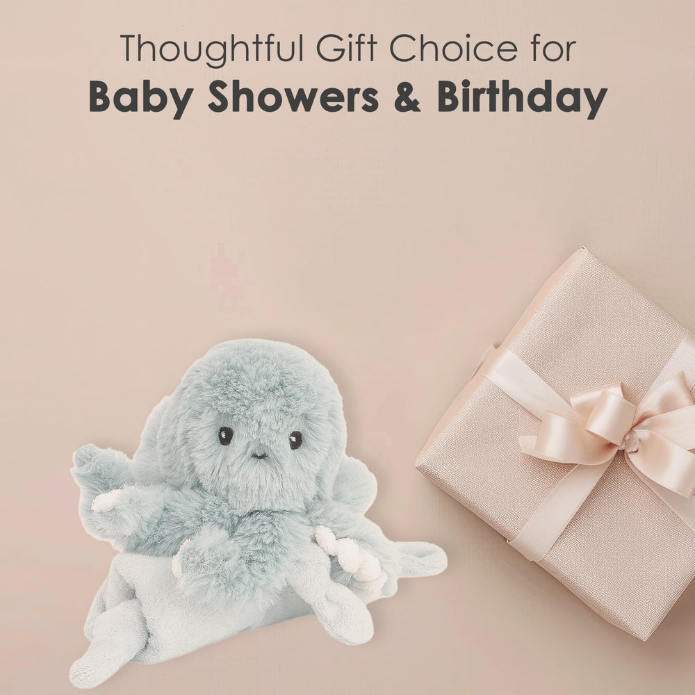 MON AMI Oda octopus plush lovey gently supports car rides and stroller adventures.