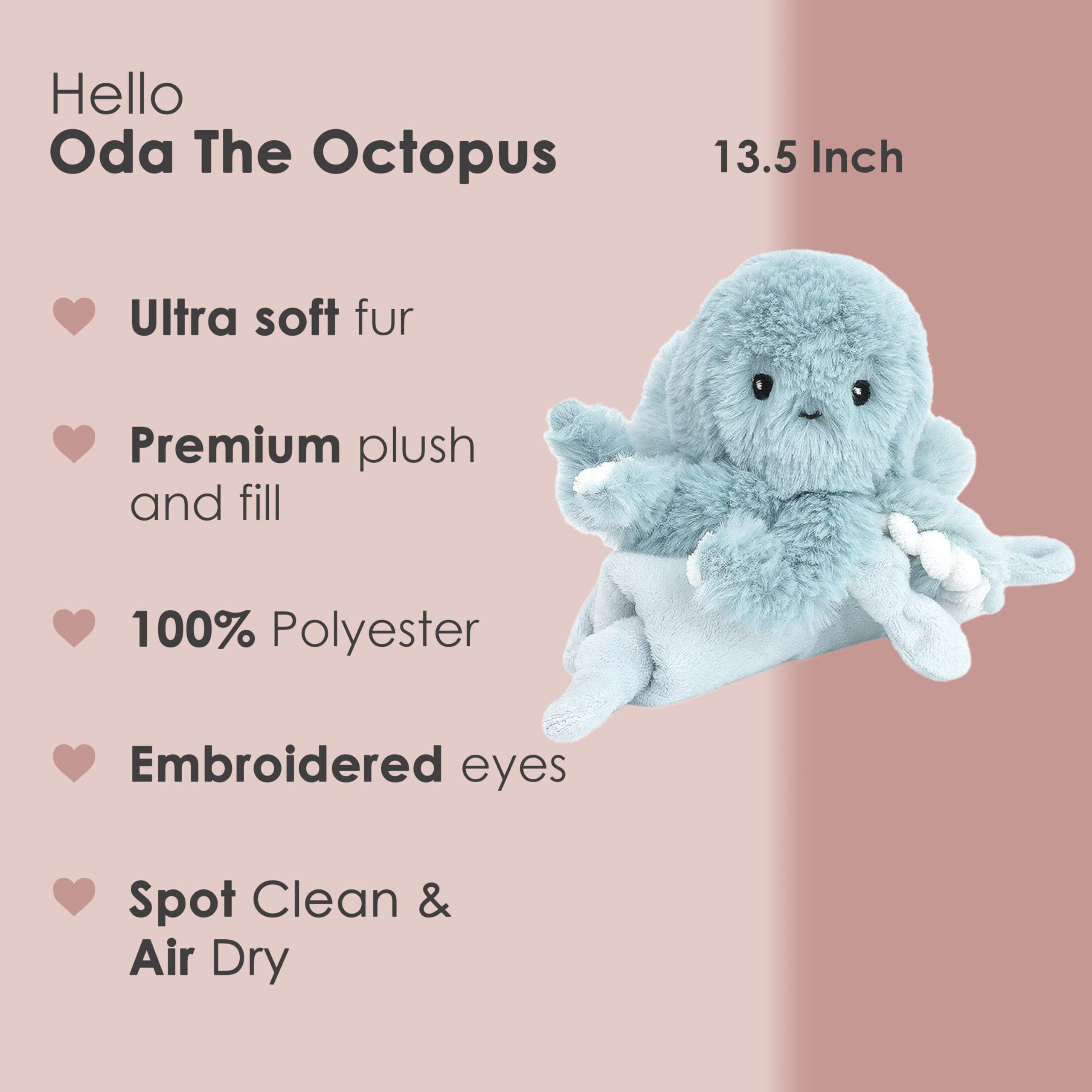 MON AMI Oda octopus plush lovey with knotted edges for tactile teething relief.