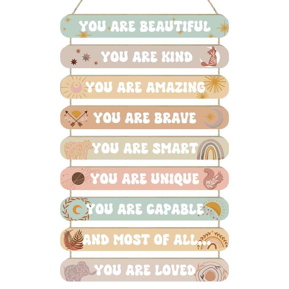 MONALET boho wall art collection with nine wooden signs for bright inspirational vibes.