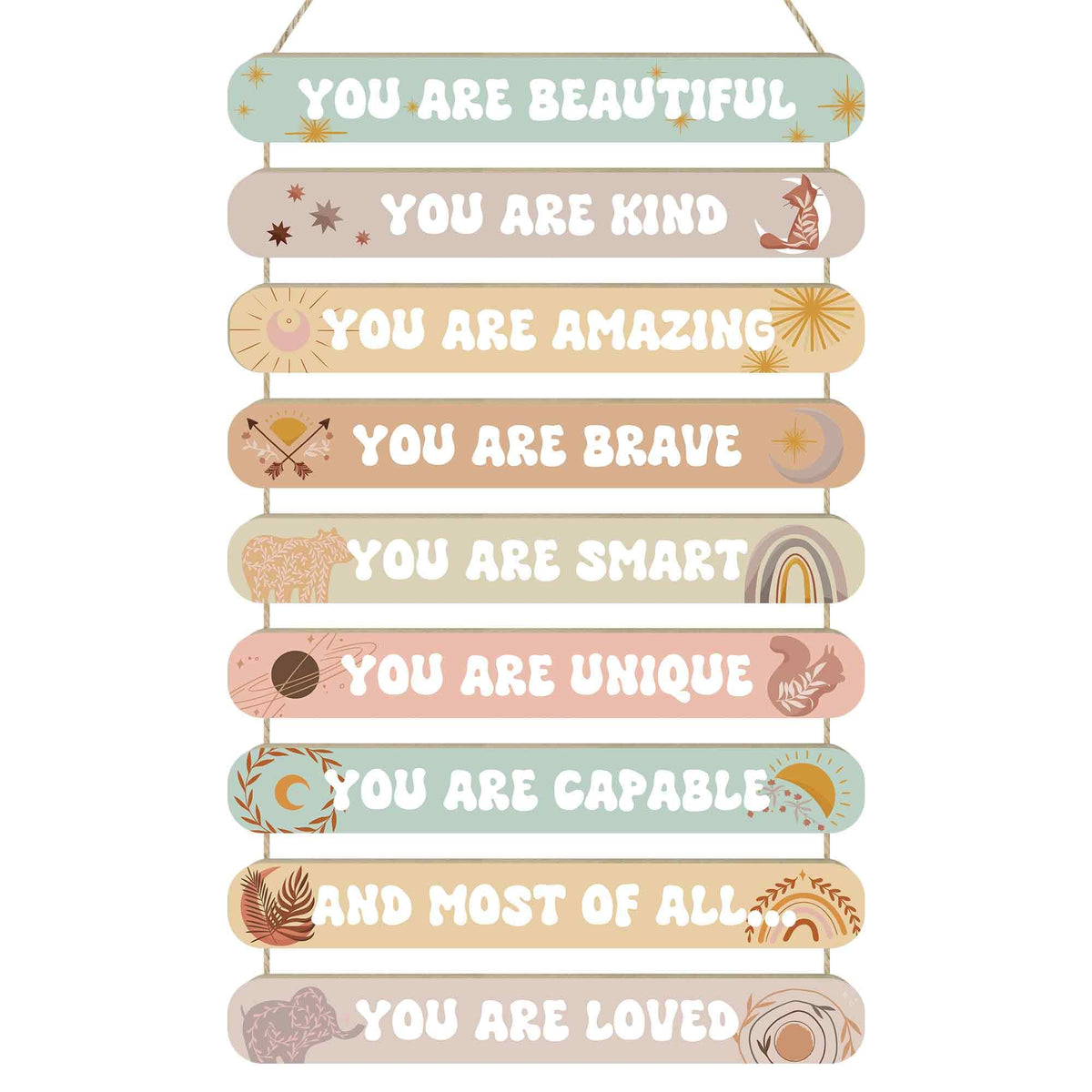 MONALET boho wall art collection with nine wooden signs for bright inspirational vibes.