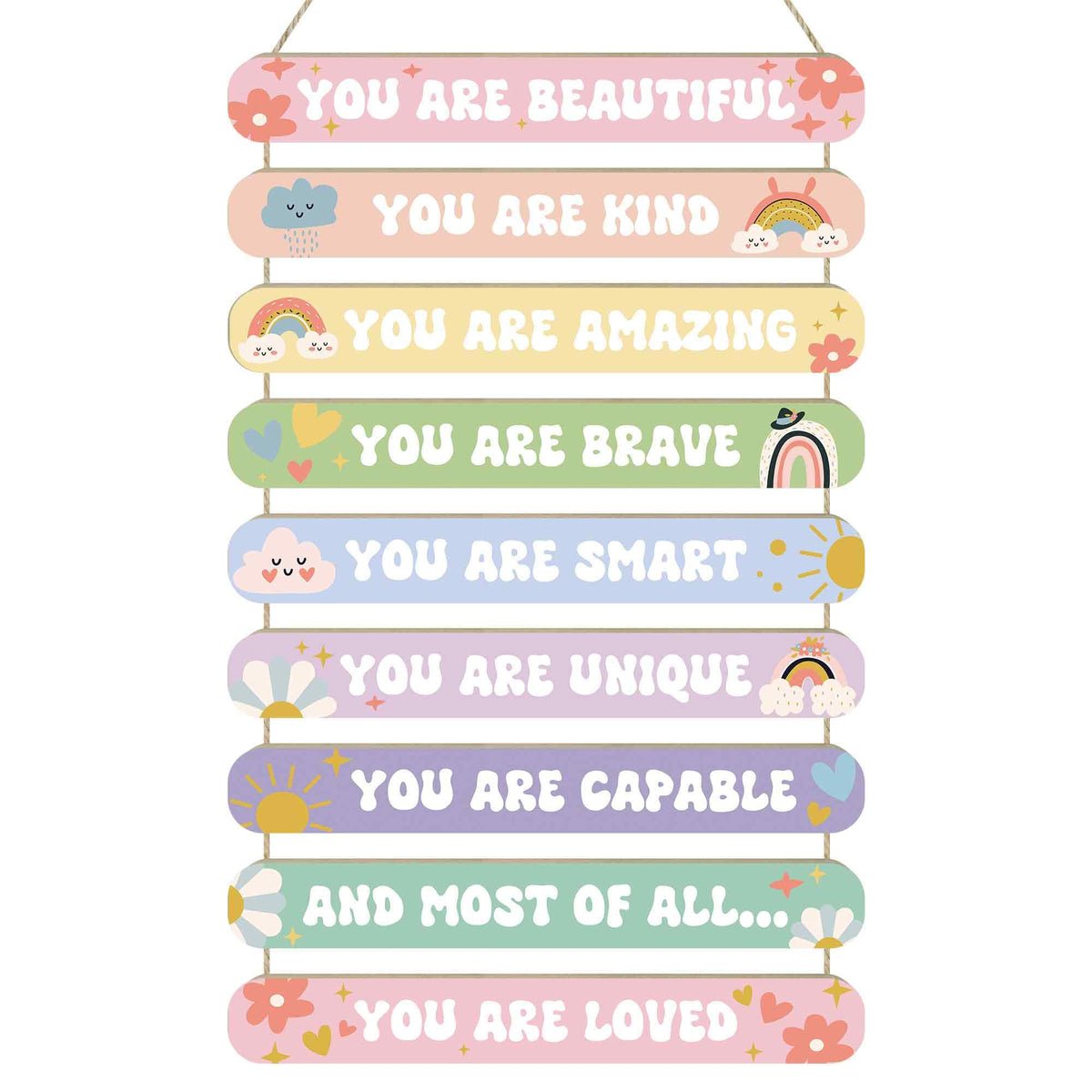 MONALET pastel wood signs hanging decor adds gentle inspiration to a girl's bedroom.