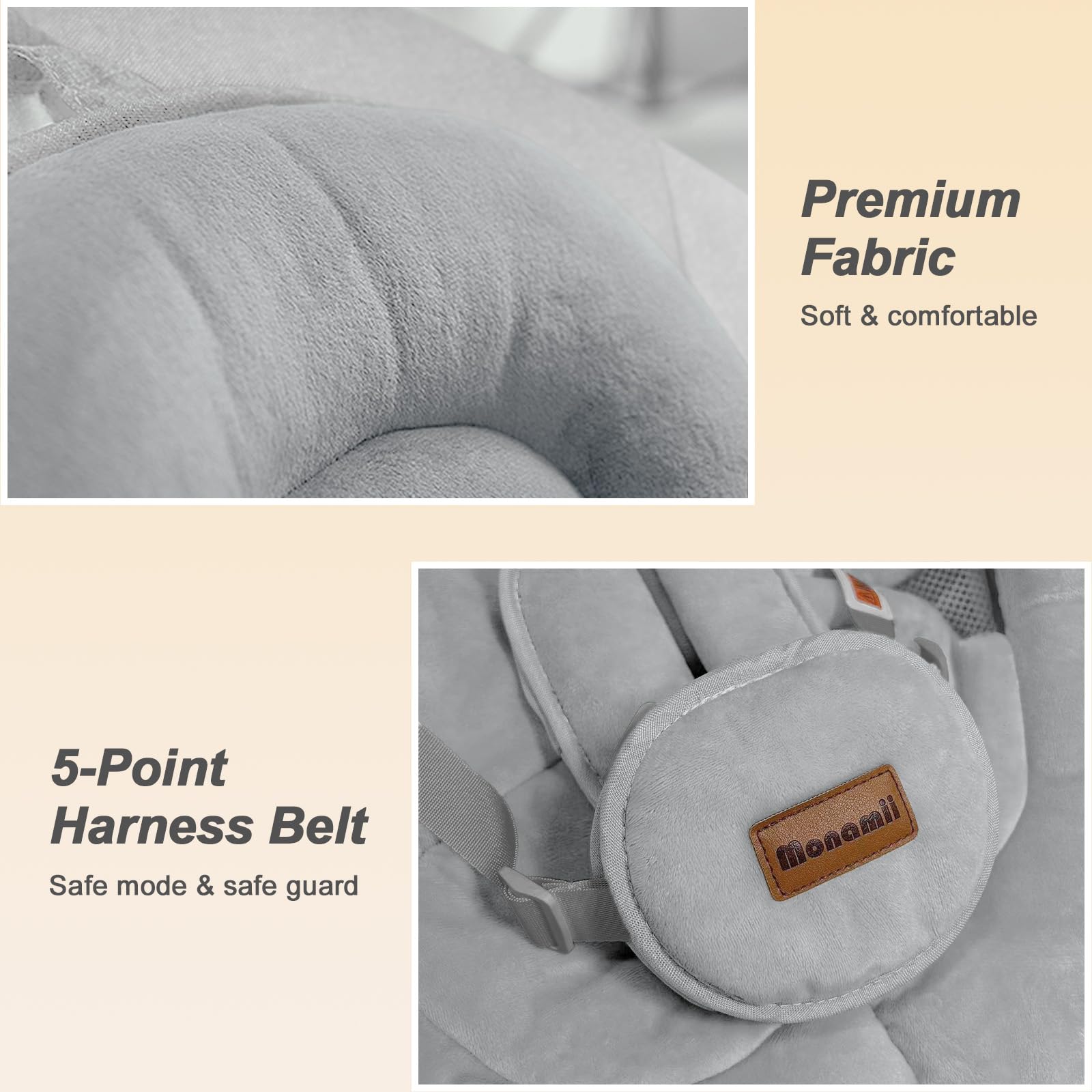 Monamii baby swing offers five sway motions to fit baby comfort preferences.