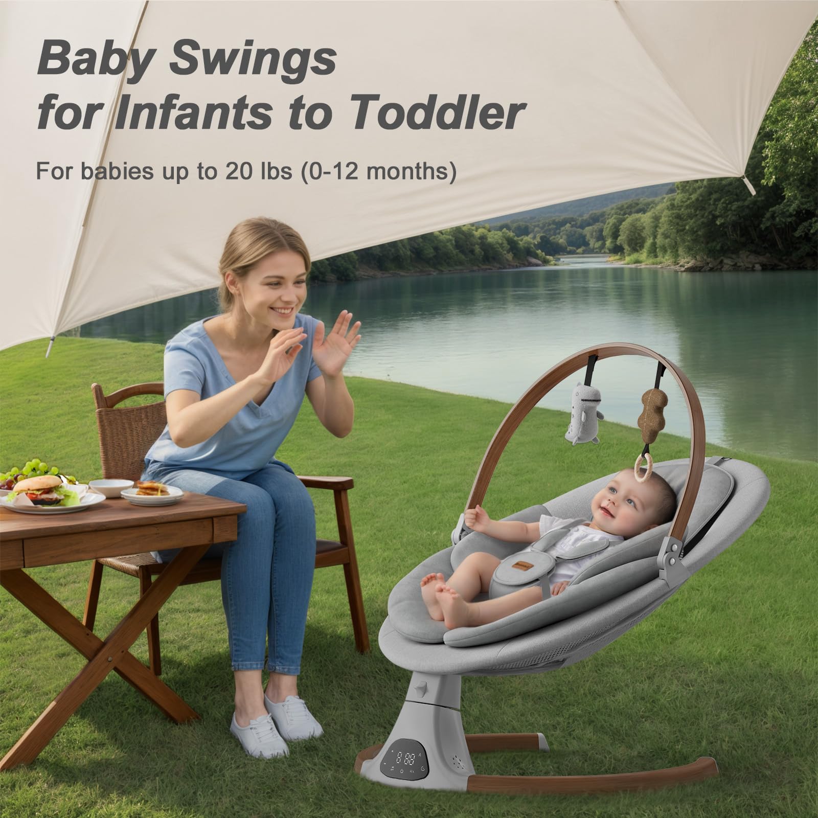 Monamii baby swing remote control panel for easy operation during feeding or soothing.