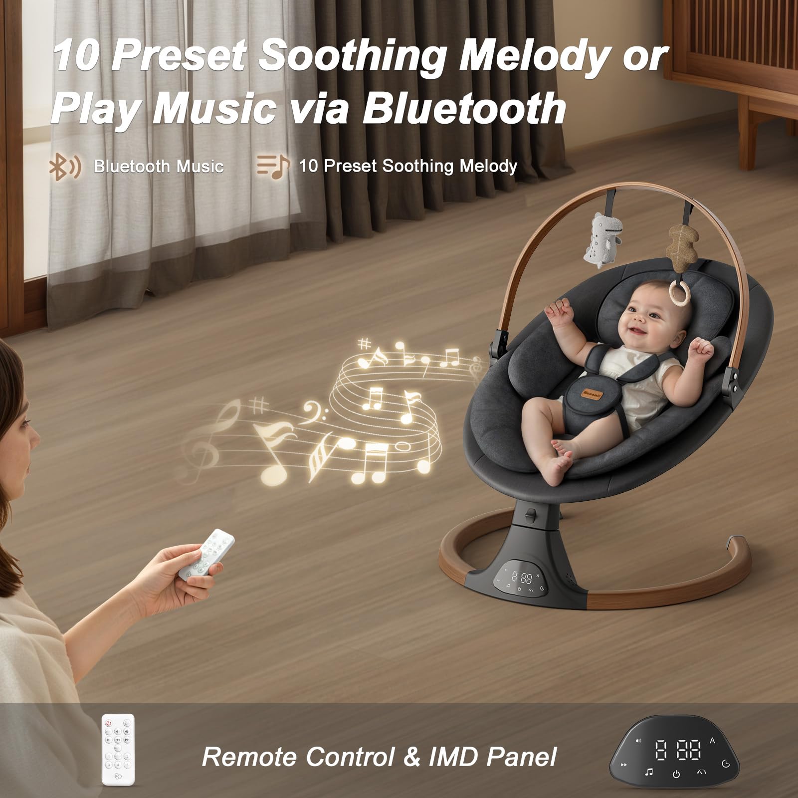 Monamii Baby Swing toy bar encourages early sensory play