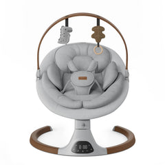 Monamii baby swing wood grain design enhances modern nurseries and provides soothing motion.
