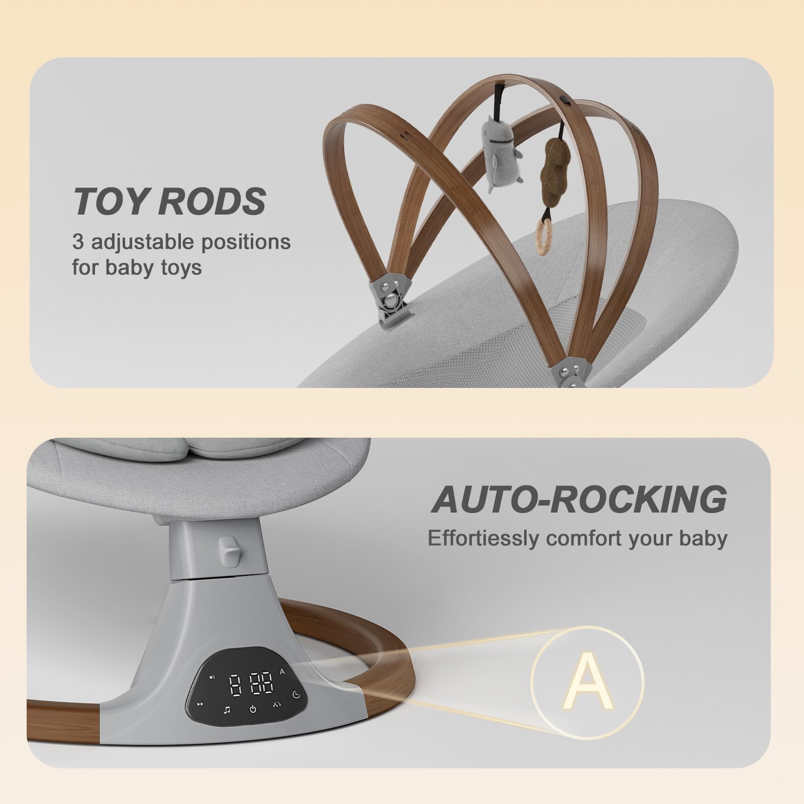 Monamii baby swing wood toy bar supports visual development for newborns.