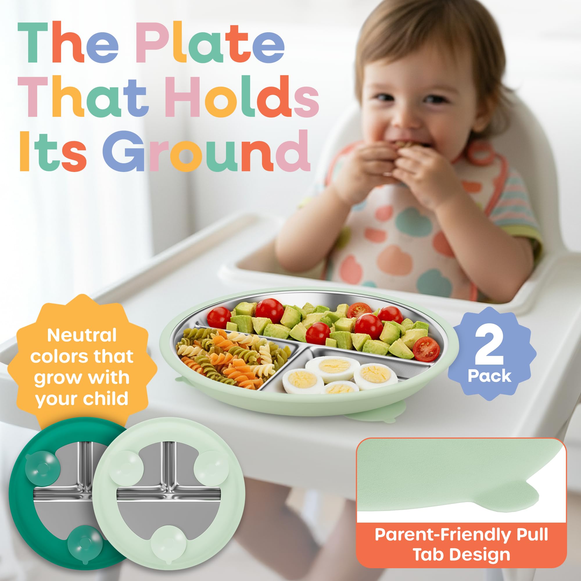 Monk and Bug divided plate with three sections for balanced portions.