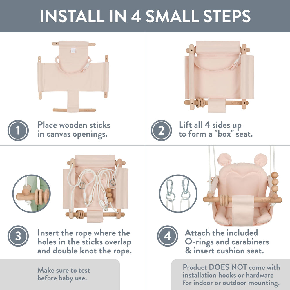 Monkey & Mouse baby swing pale pink safety belt ensures secure seating during play.