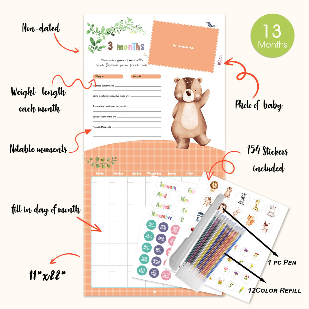 Monking Baby's First Year calendar stickers add color-coded milestones for fun reminders.