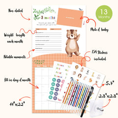 Monking calendar inside layout highlighting organized monthly milestones for parents.