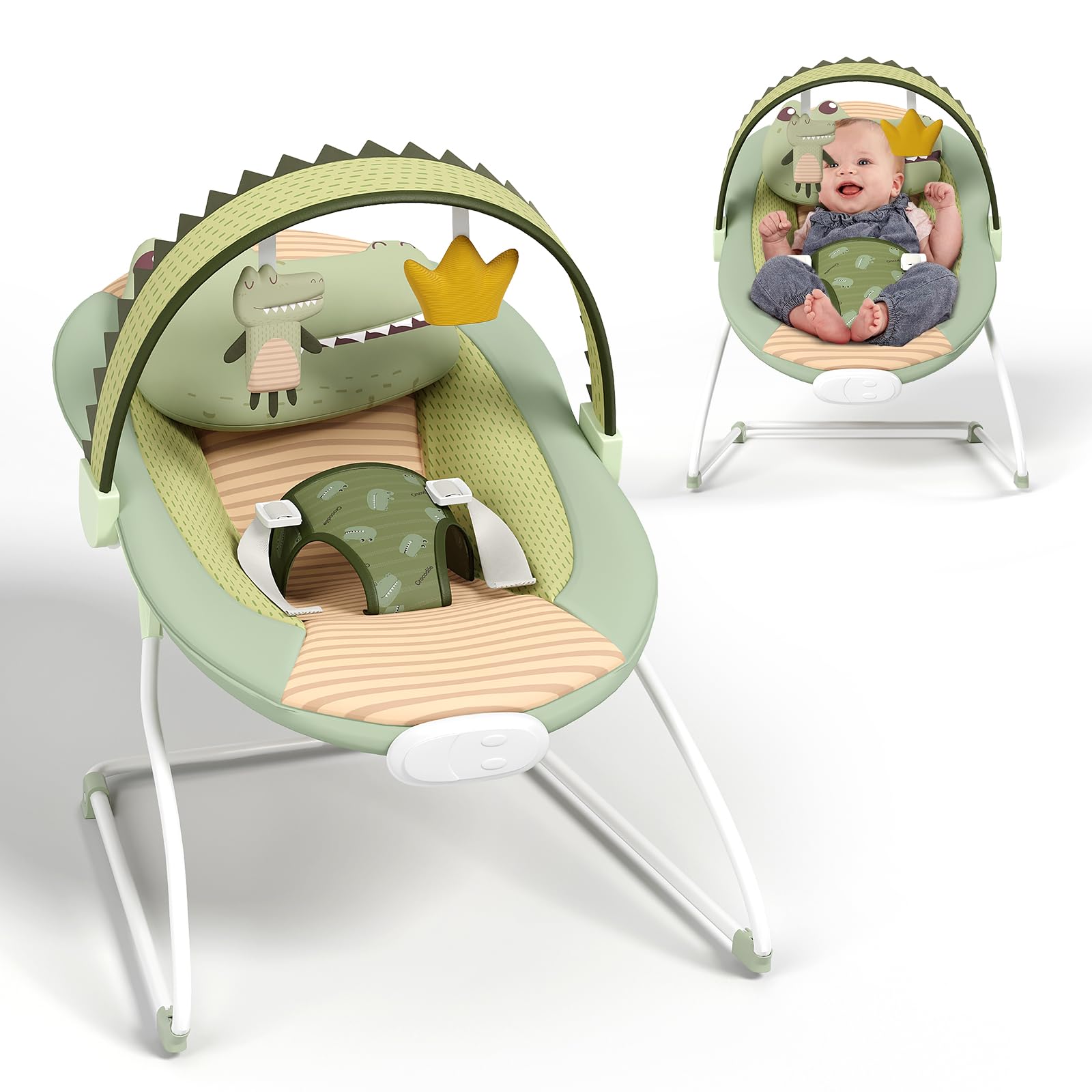 Monniebaby baby bouncer crocodile design for calming visual engagement
