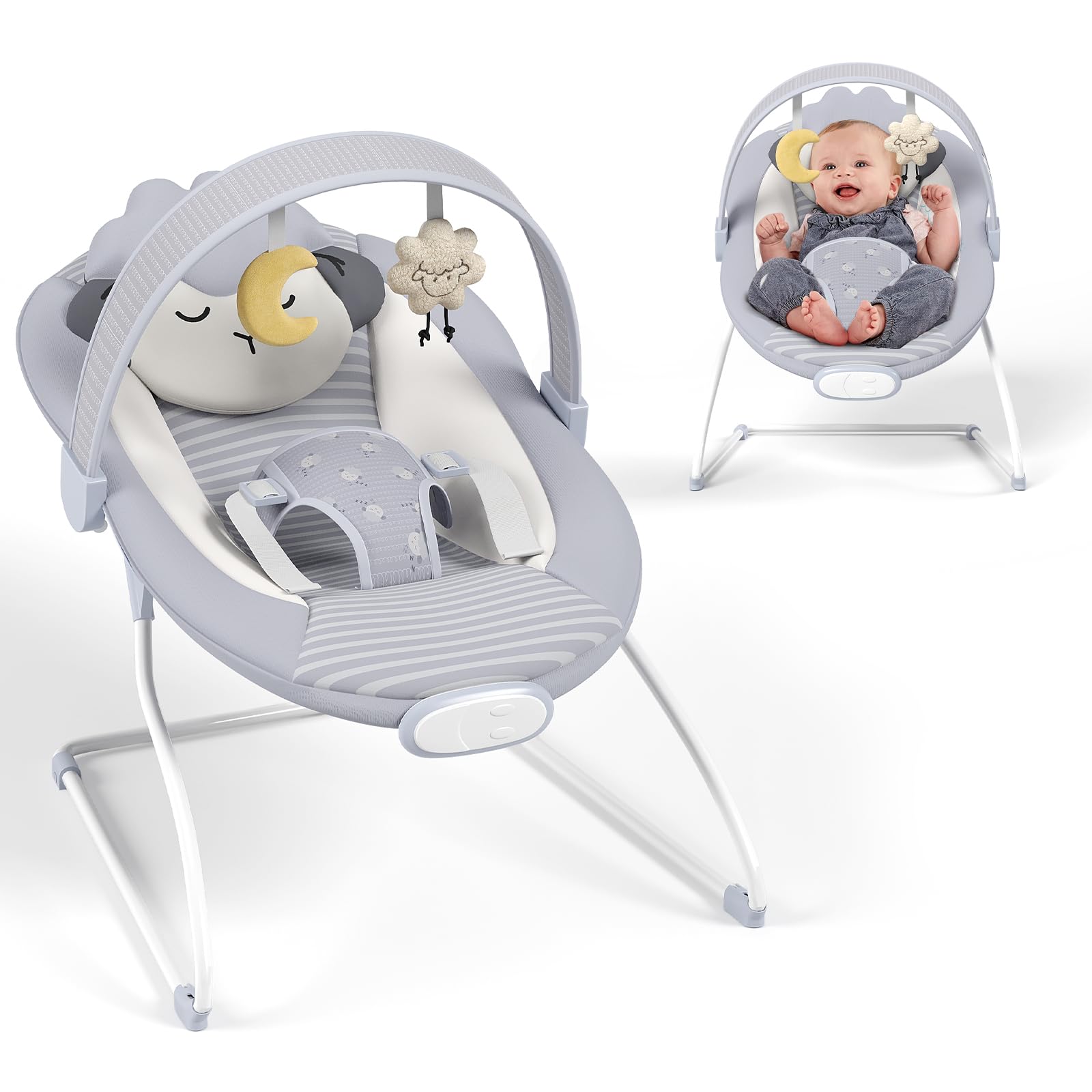 Monniebaby baby bouncer gray sheep design soothing visual for infants