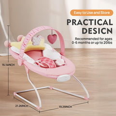 Monniebaby Baby Bouncer pink music box demonstrates adjustable tunes to soothe fussy moments.