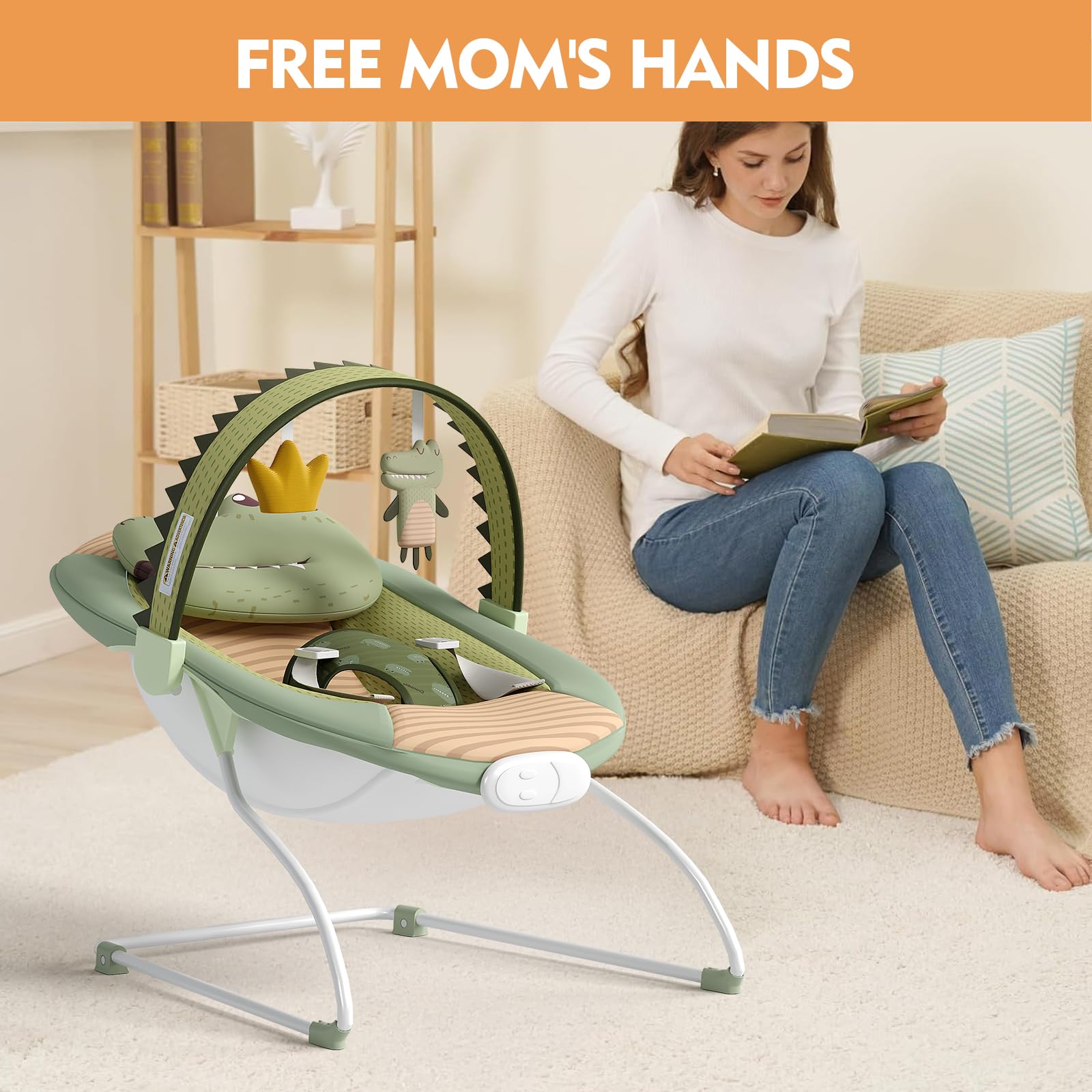 Monniebaby bouncer offers vibrations and music for gentle soothing sessions