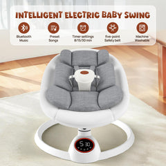 Monniebaby baby swing with 5-point harness ensures secure, comfy rides