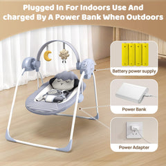 Monniebaby swing demonstrates 5-speed dials for gentle to active motion.