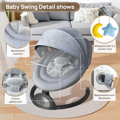 Monniebaby baby swing features Bluetooth music speaker for soothing tunes during playtime