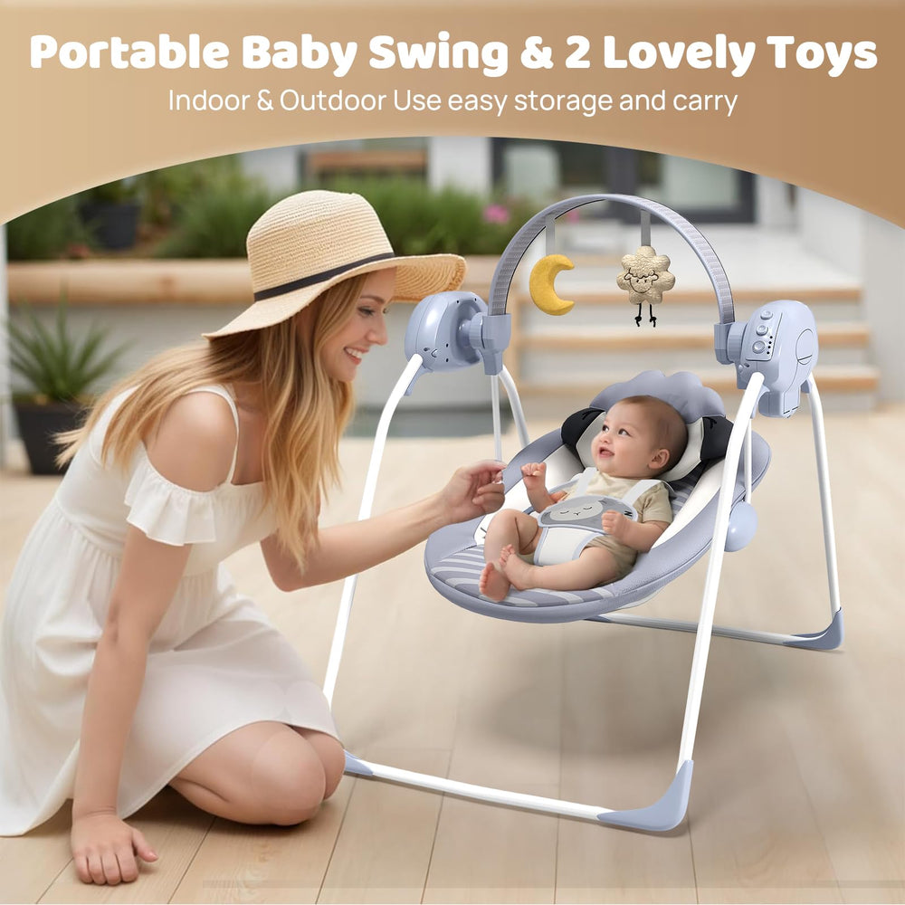 Monniebaby swing supports dual power with AC adapter and battery option.