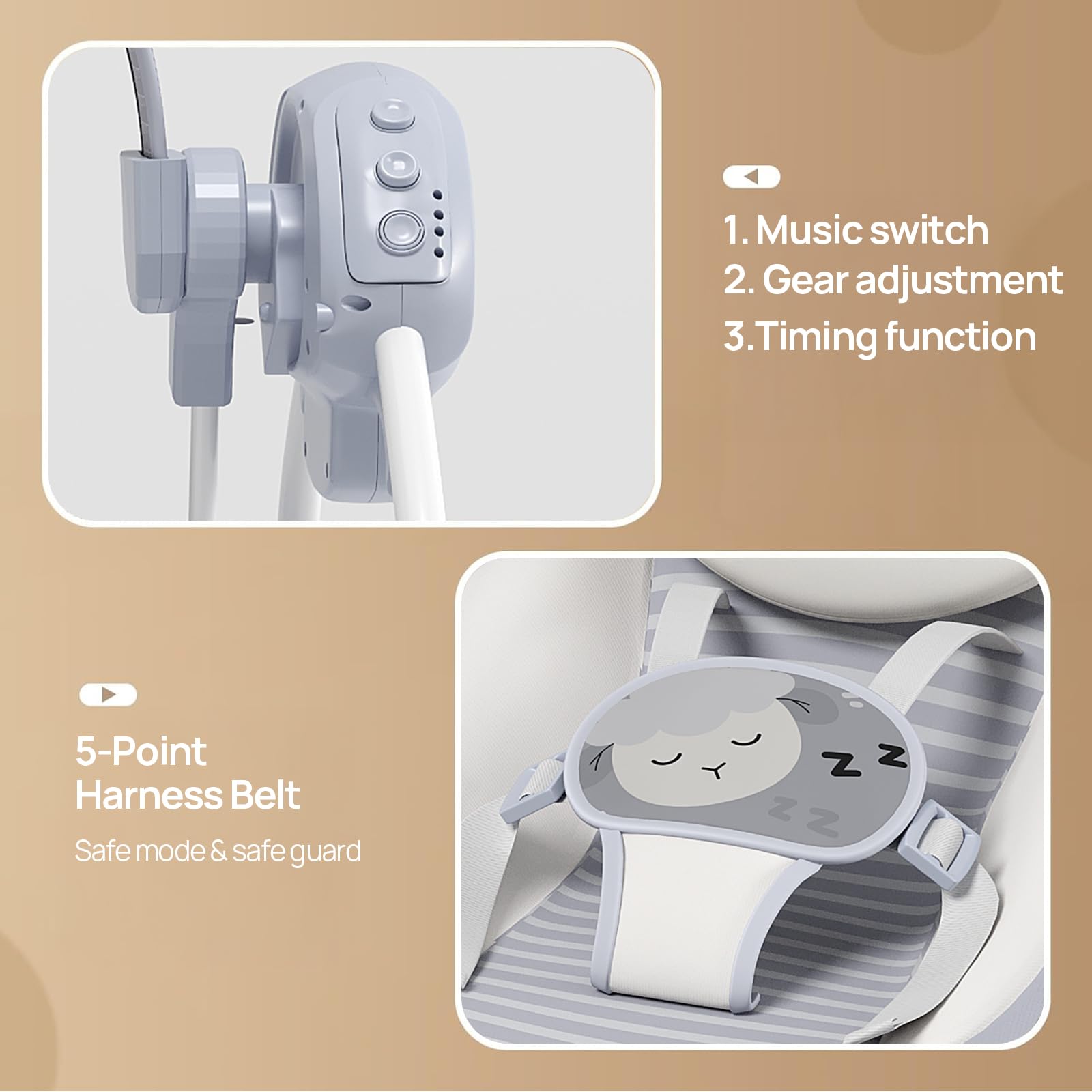 Monniebaby swing folds for compact storage when not in use.
