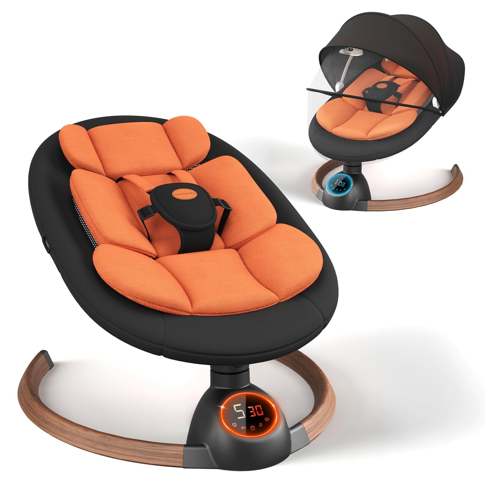 Monniebaby baby swing features modern design for stylish nurseries and calm naps.