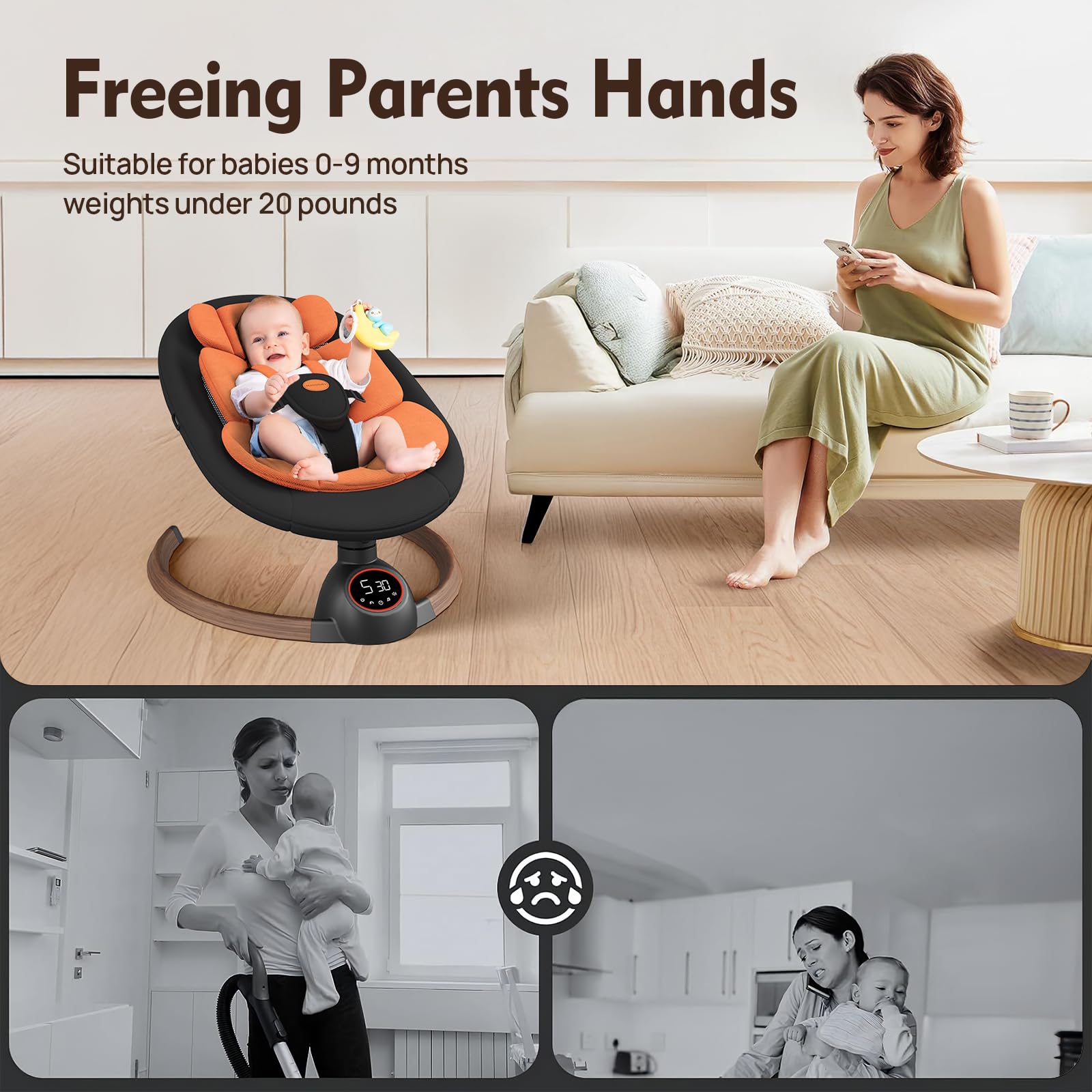 Monniebaby swing can be powered by a plug or power bank outdoors.