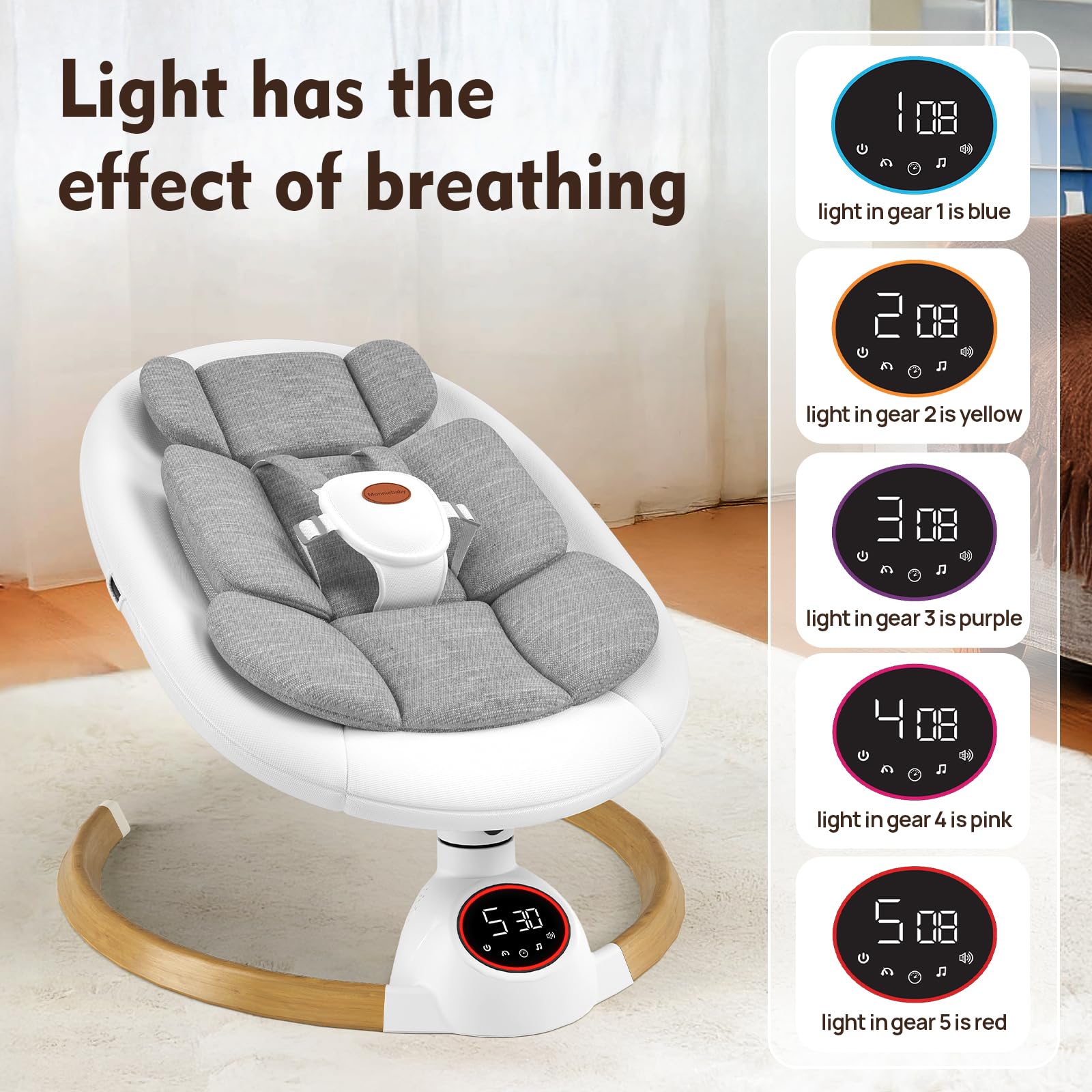 Monniebaby preset lullabies accompany calming sessions for sleepy moments