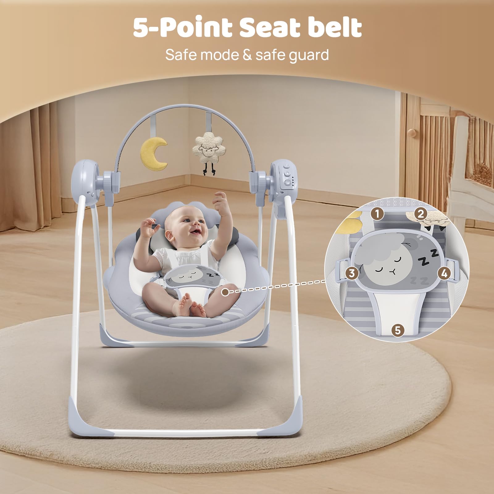 Monniebaby swing offers timer options for 10 15 or 30 minutes.