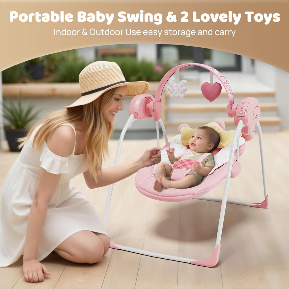 Monniebaby lightweight frame makes moving the swing around simple.