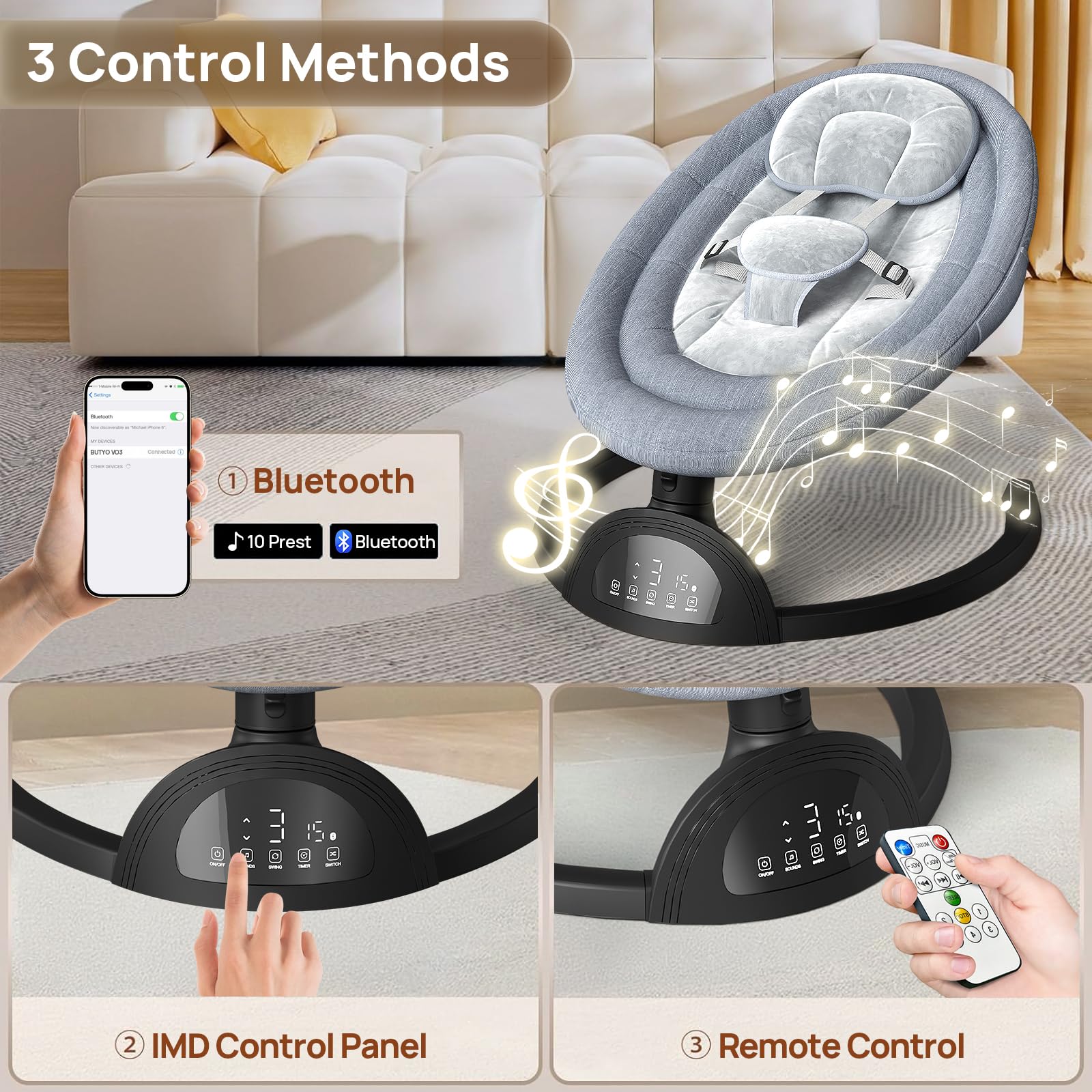 Monniebaby portable baby swing folded for easy storage and travel convenience