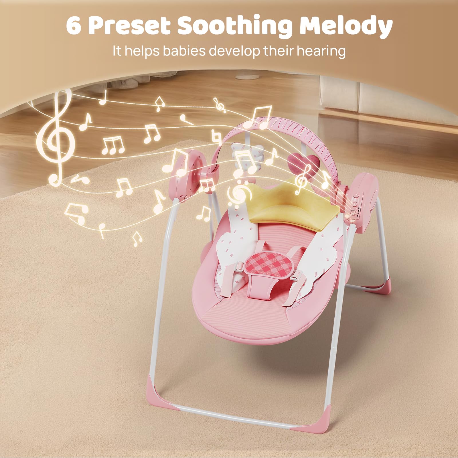 Monniebaby portable infant swing with adjustable speed for personalized soothing.