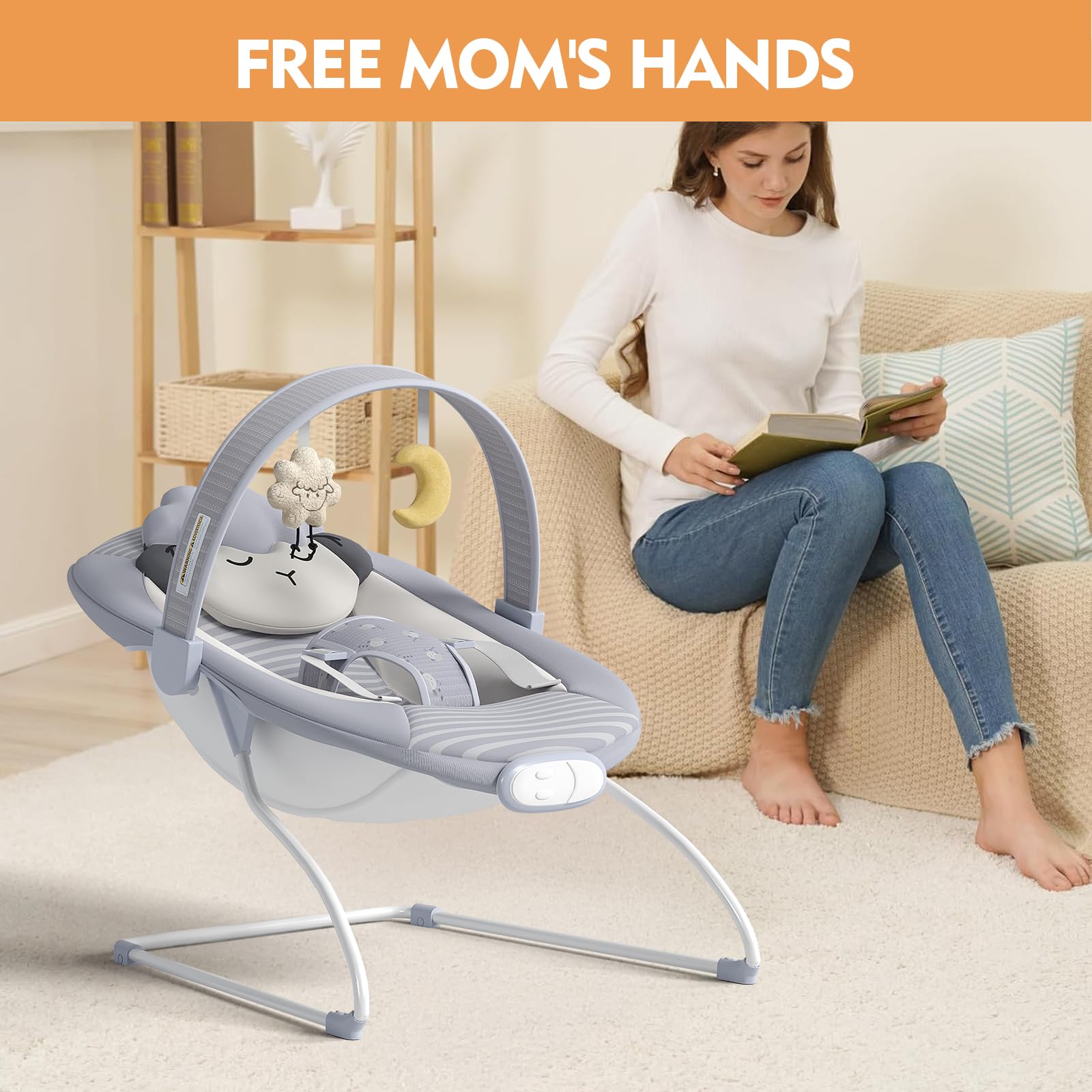 Monniebaby safety 3-point harness keeps baby secure during play
