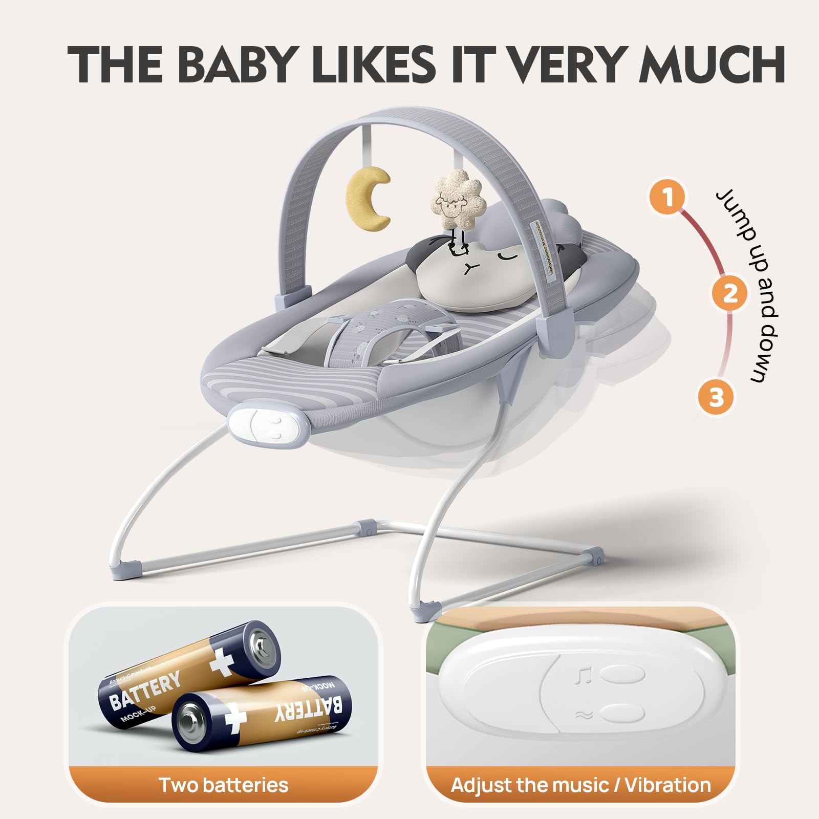 Monniebaby soothing vibrations and built-in music for fussy babies