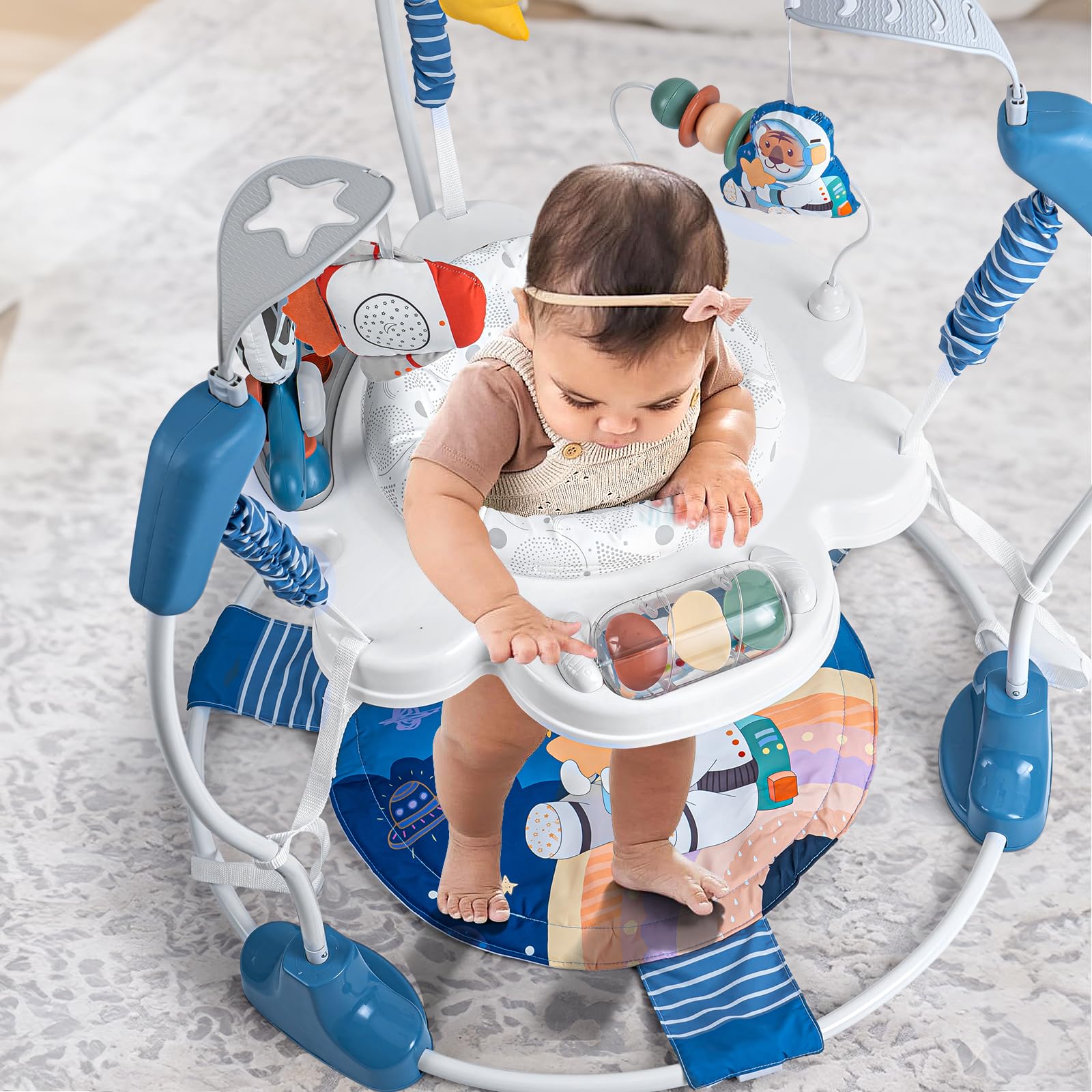 Monniebaby Space Tiger activity center shows beads and roller and learning toys