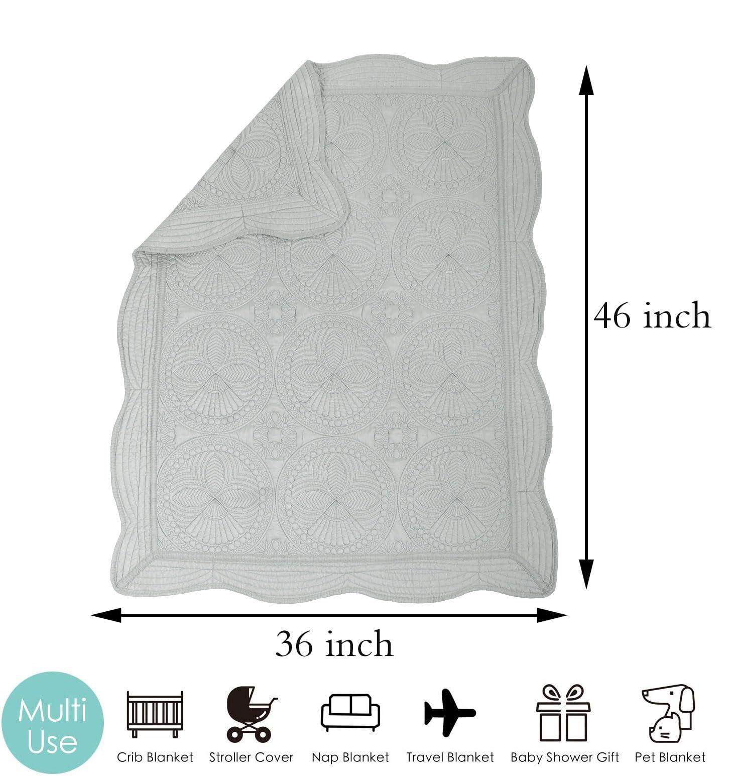MONOBLANKS baby quilt crib-36x46 fits cribs and toddler beds with lightweight warmth.