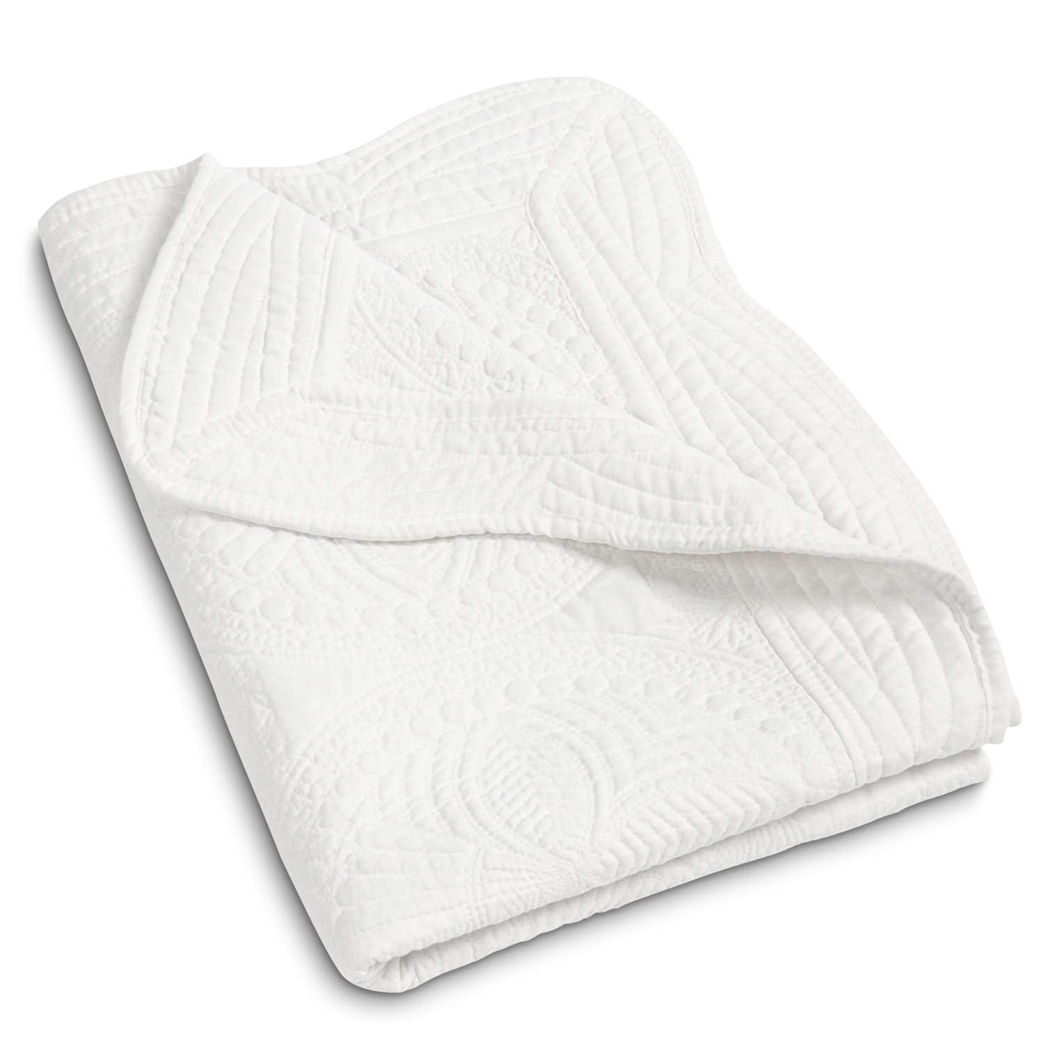 MONOBLANKS baby quilt with scalloped trim detail for nursery decor and warmth