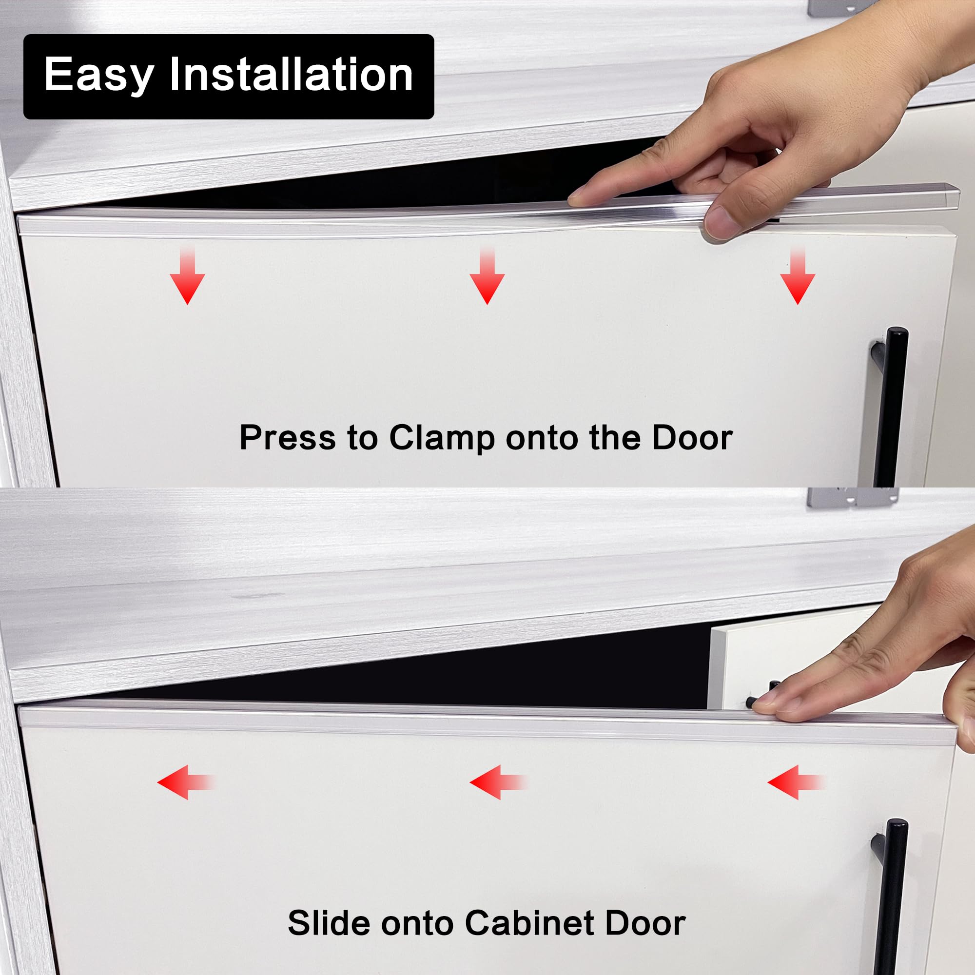MONOID Drawer Edge Protector on door edge, clear, protects high-traffic edges from nicks.