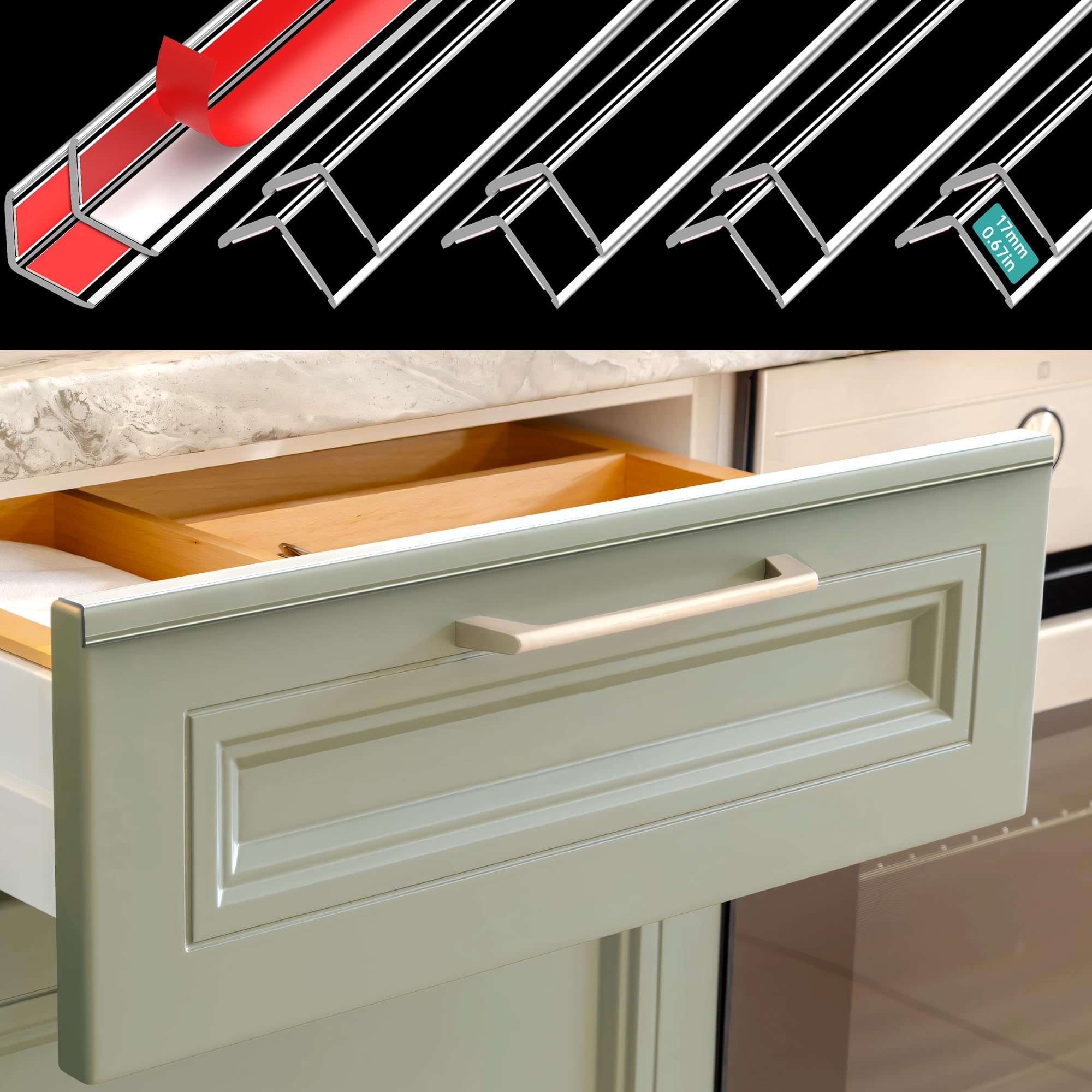 MONOID easy-cut corner protector adapting to cabinet edge shapes