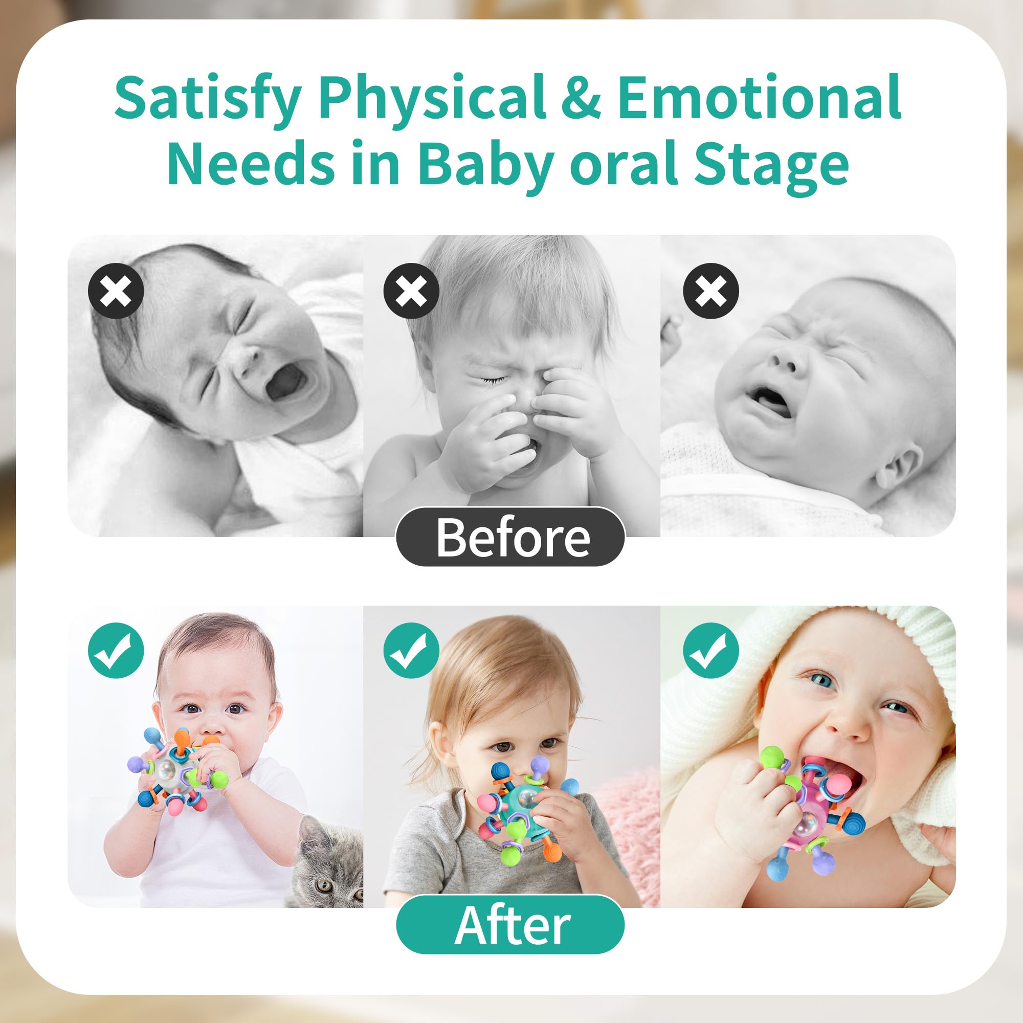 MonoTele baby teether supports grip training with a baby-sized design.