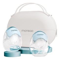 Monsao wearable breastpump in-bra usage for discreet pumping on the go.