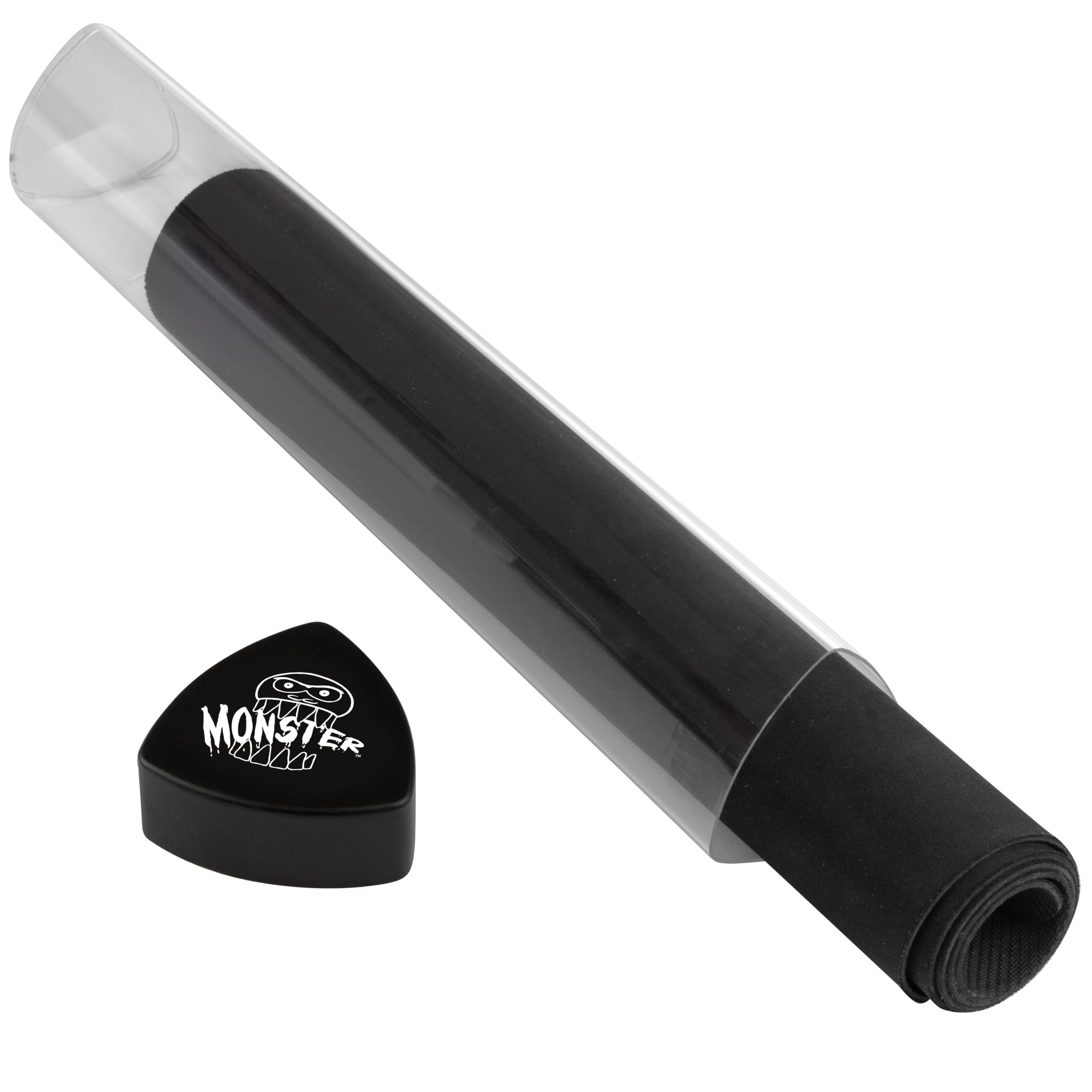 Monster Protectors prism playmat tube keeps mats secure on desk and ready for use.