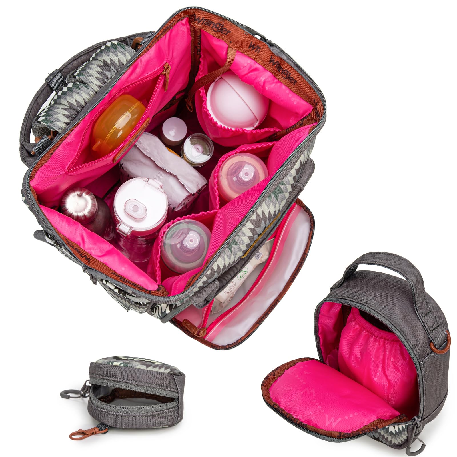 Montana West Wrangler Callie diaper bag with tissue bag and key ring for organization.
