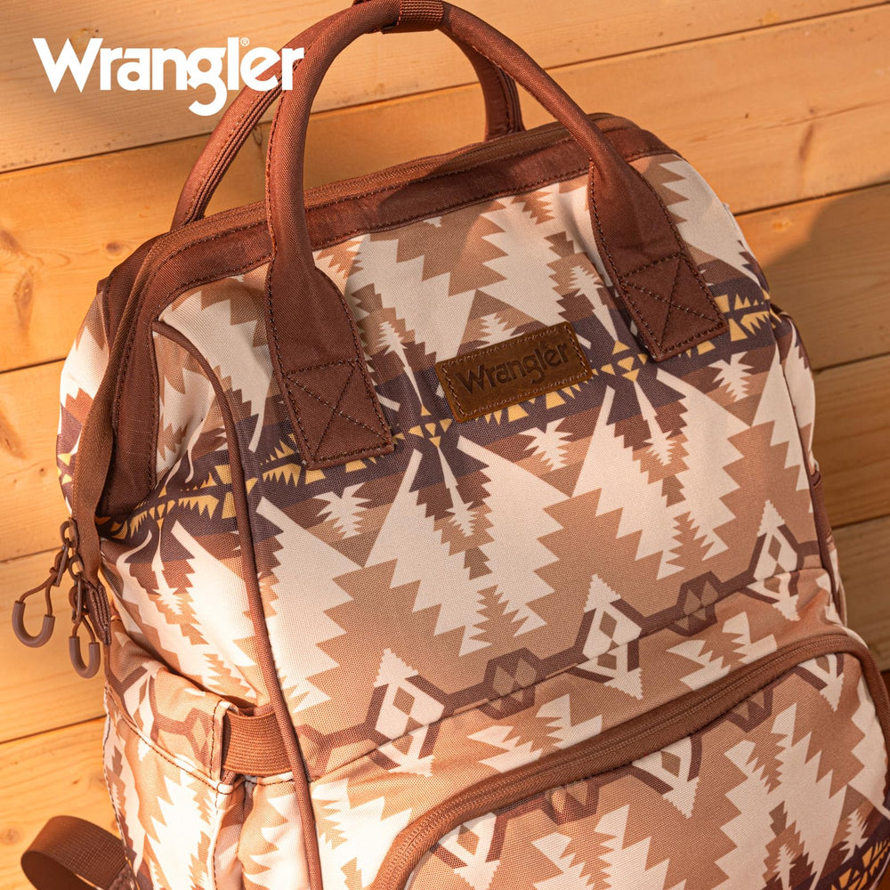 Montana West Wrangler Callie diaper bag backpack straps showing adjustable comfort for long outings.