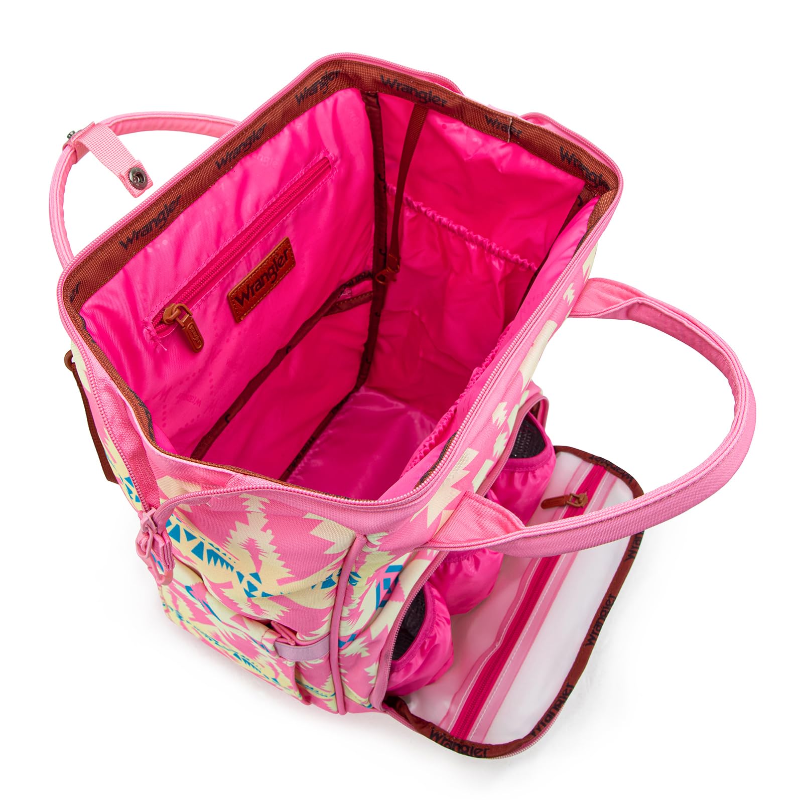 Montana West Wrangler Callie bag shows waterproof compartment for damp items and daily messes.