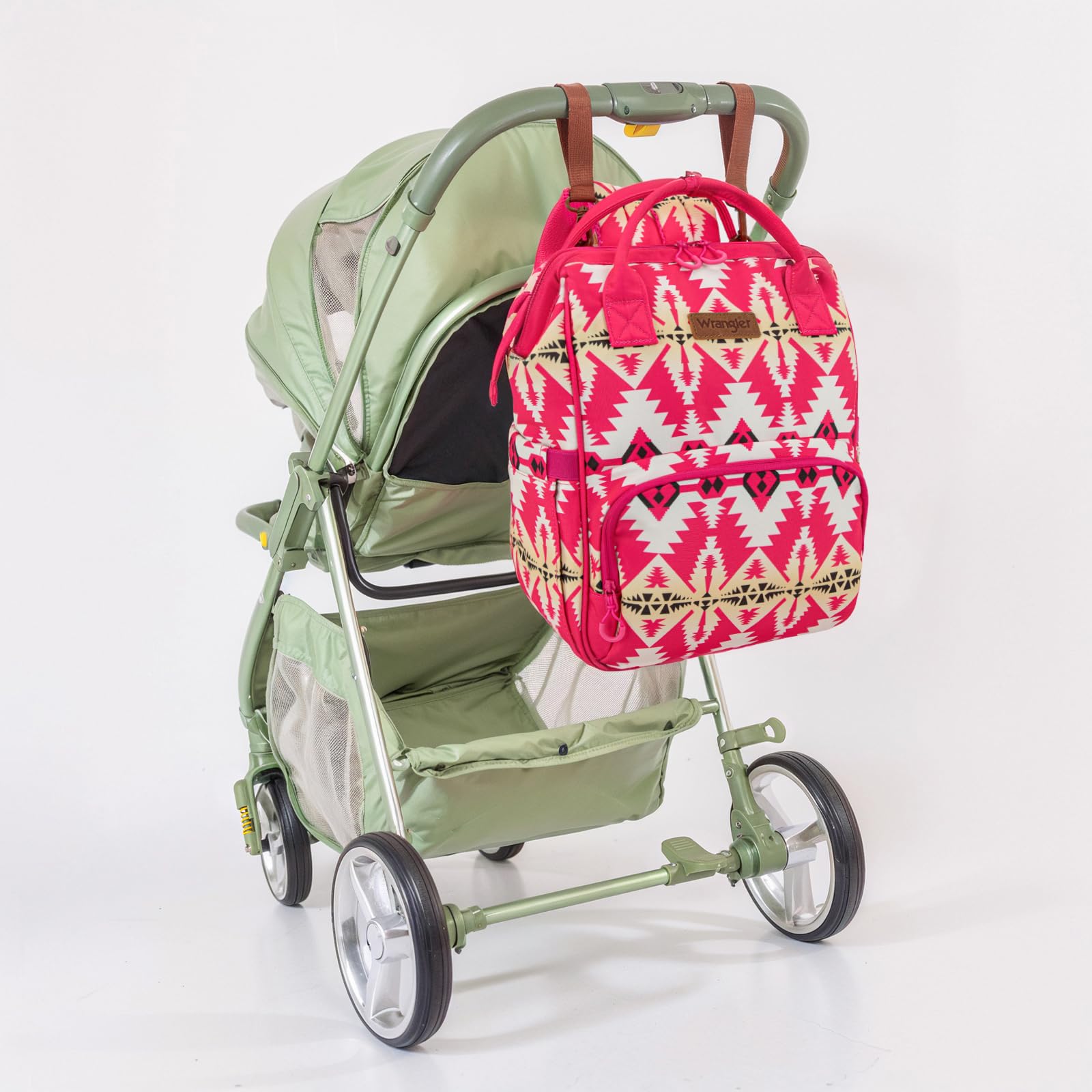 Montana West Wrangler Callie multi use strap setup demonstrates backpack handbag or stroller hanging versatility